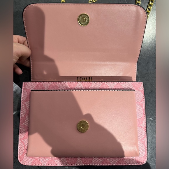 Coach Klare Crossbody Bag Pink Signature Canvas Gold Chain - Picture 5 of 7